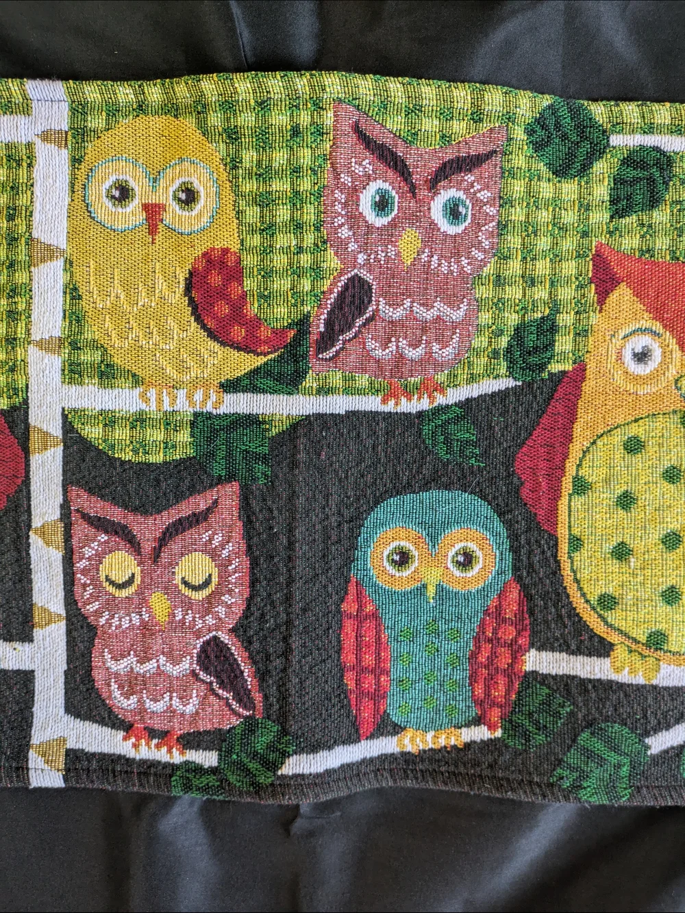 Colorful Owl Table Runner - Whimsical Forest Motif